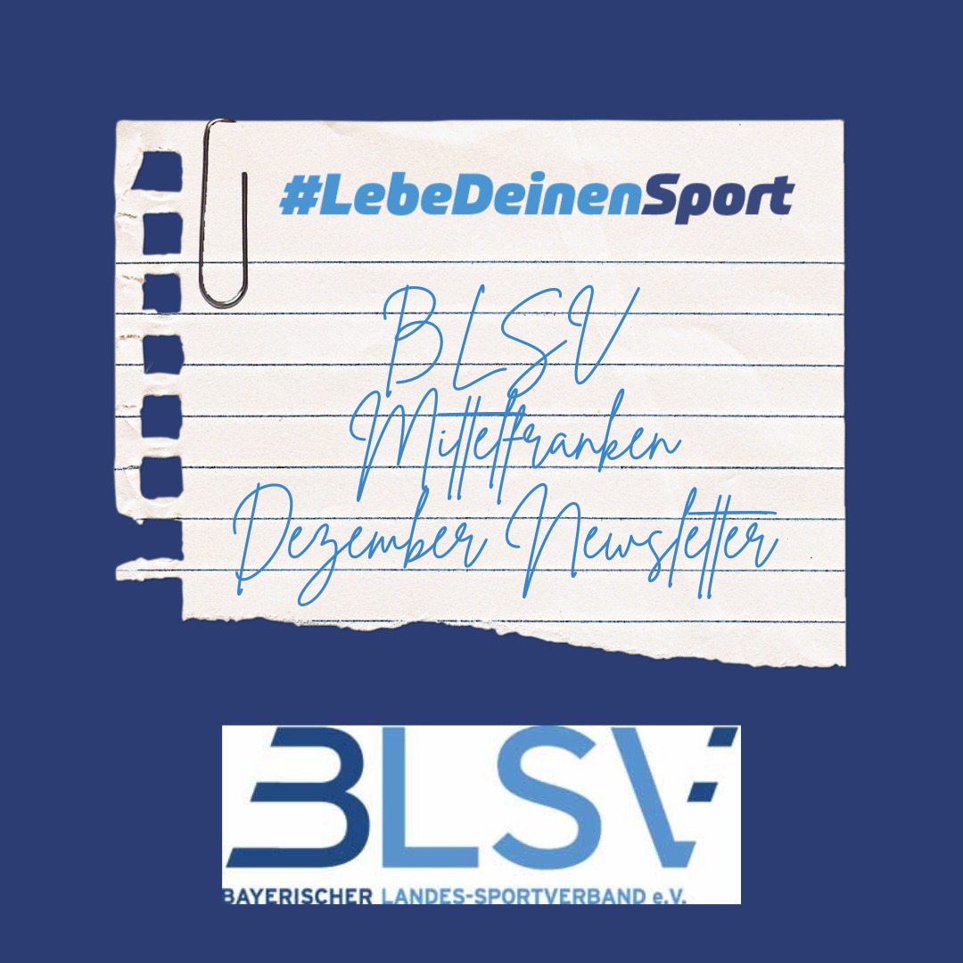 Ausgerissene Notizblock Seite mit der Aufschrift BLSV Mittelfranken Dezember Newsletter, darunter das BLSV Logo