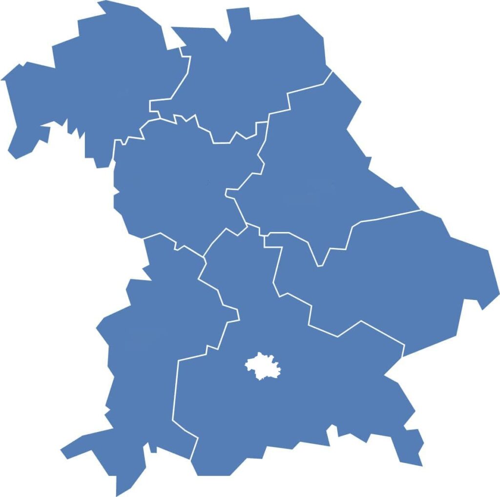 Karte Bayern unterteilt in die Sportbezirke
